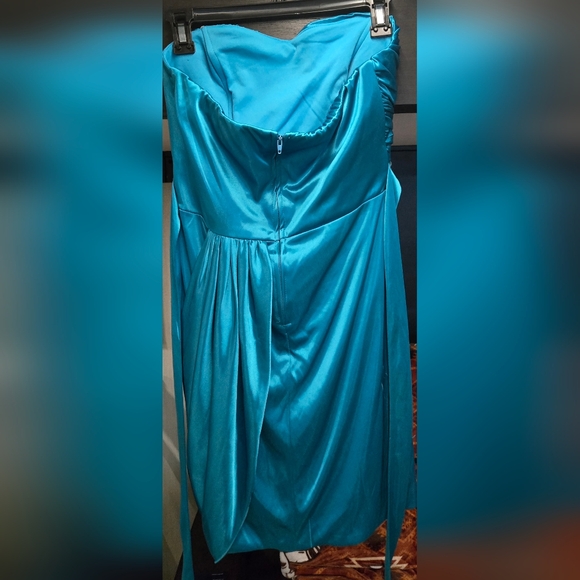 Teeze Me Strapless Blue Dress with Floral Embellishment - Picture 2 of 2